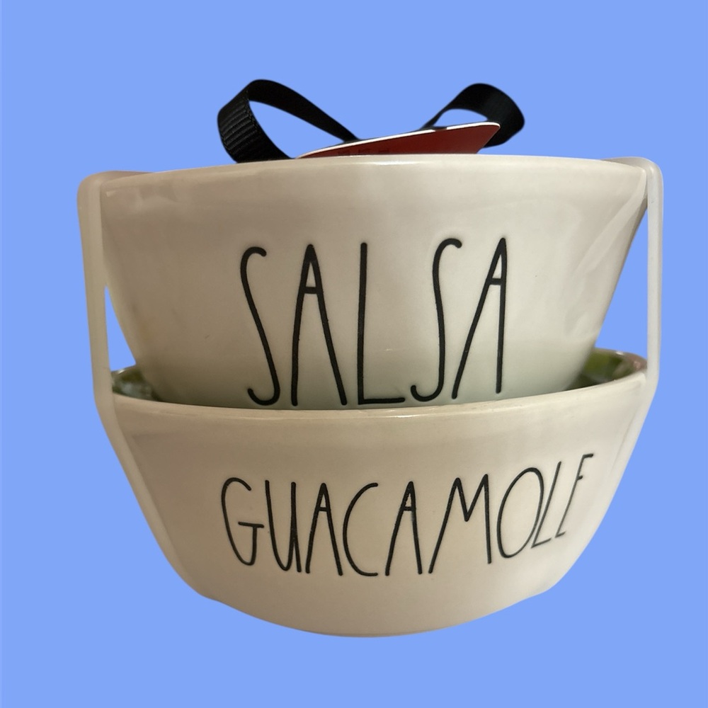 Rae Dunn SALSA GUACAMOLE Bowl Set White Ceramic NWT